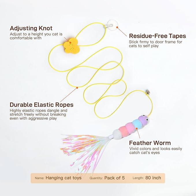 Potaroma Interactive Cat Feather Toys 5 Pcs, Cat Teaser Retractable Hanging - Image 6