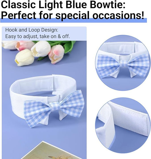 Segarty Dog Bow Tie for Neck Girth 10.2-12.6in, Adjustable Light Blue Plaid - Image 2