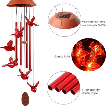 Solar Cardinal Wind Chimes Outdoor Solar Lights Cardinal Red Bird Windchimes - Image 4