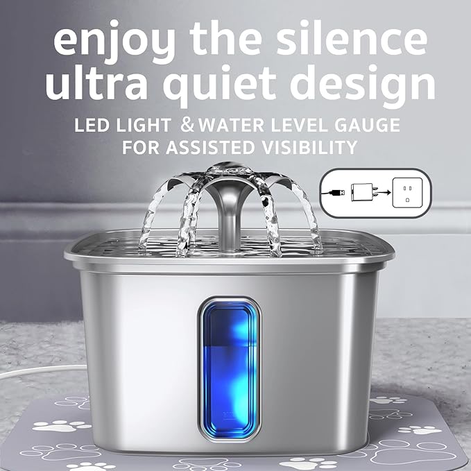Veken Innovation Award Winner Stainless Steel Cat Water Fountain, 108oz/3.2L - Image 5