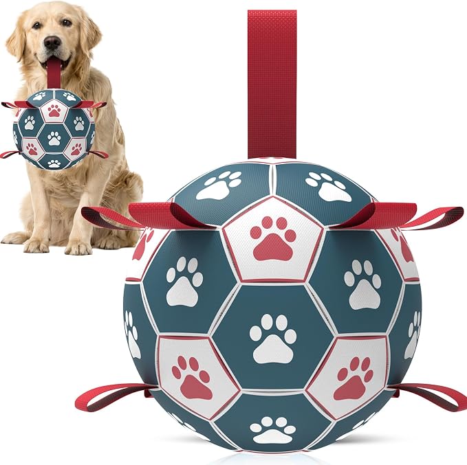 QDAN Dog Toys Soccer Ball with Straps：Durable Balls by QDAN