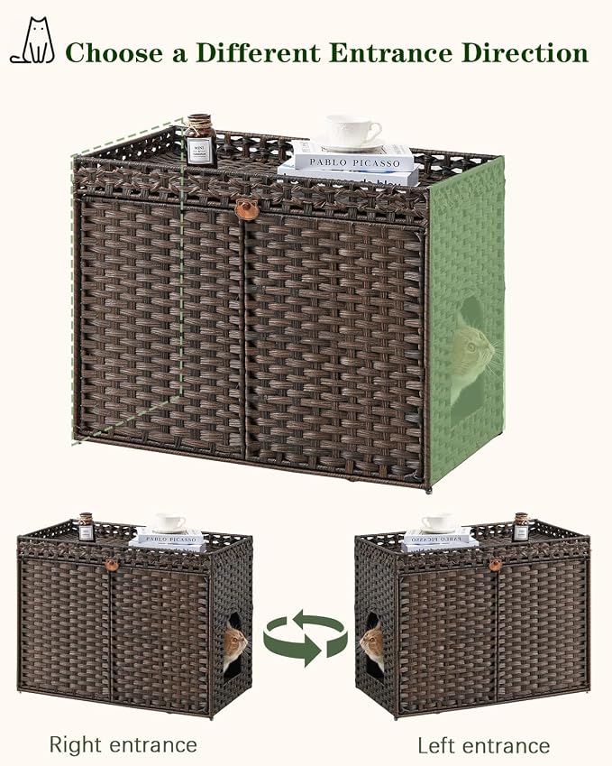 Cat Litter Box Enclosure Furniture, Handwoven Rattan Hidden Litter Box - Image 6
