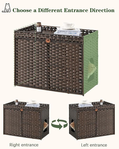 Cat Litter Box Enclosure Furniture, Handwoven Rattan Hidden Litter Box - Image 6