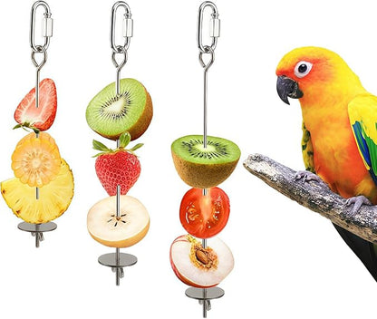 3 Pcs Bird Cage Food Holder Stainless Steel Parrot Fruit & Vegetable Skewer by Unknown
