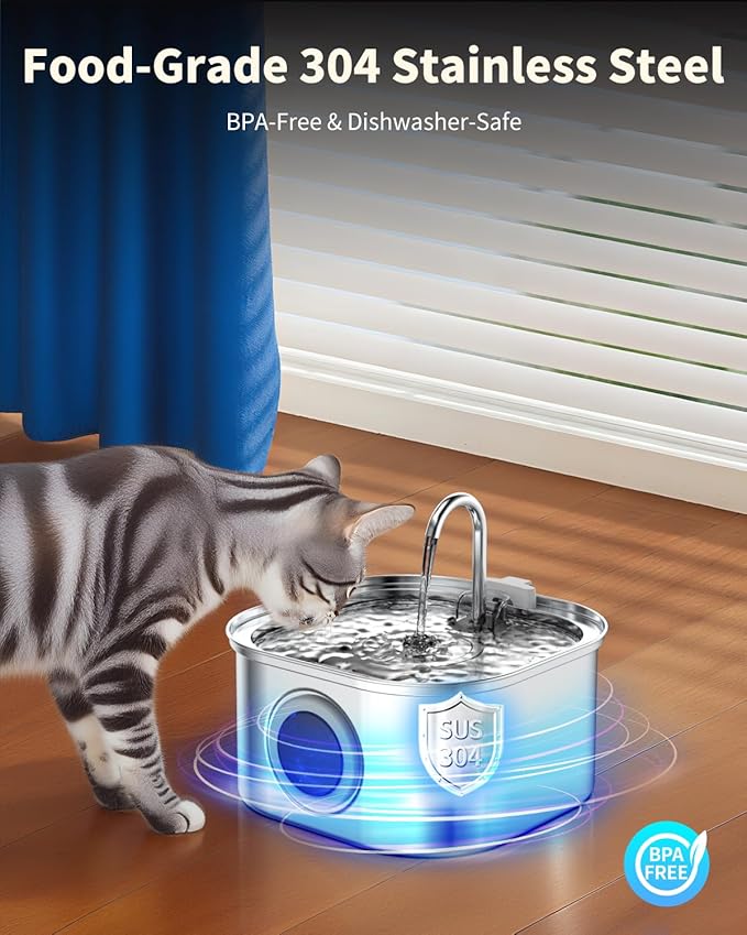 Cat Water Fountain Stainless Steel, 108oz/3.2L Automatic Pet Water Dispenser - Image 3