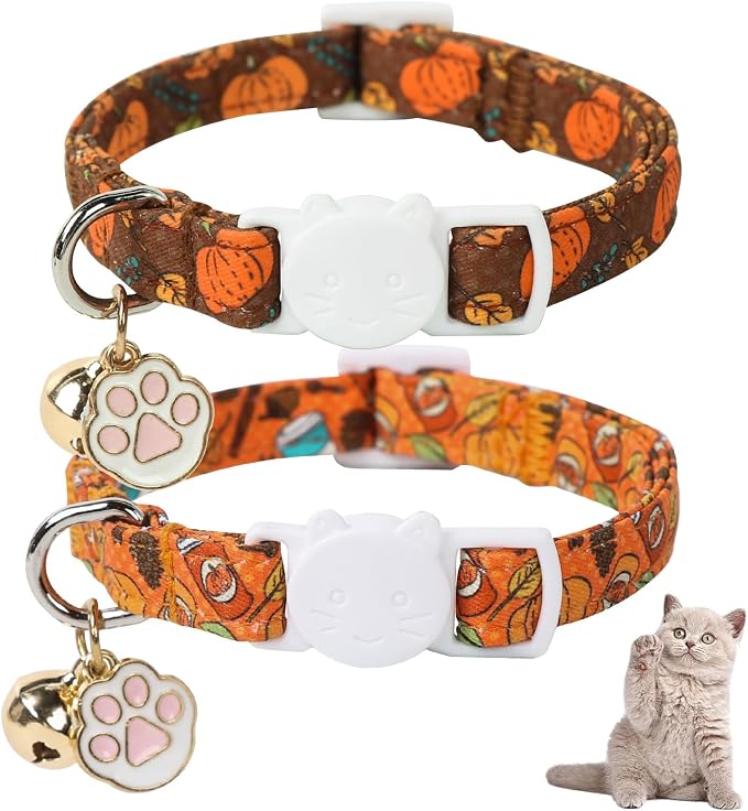 Unique Style Paws Pumpkin Kitten Collar, 2 Pack Halloween Cat Collar by Uniquestylepaws