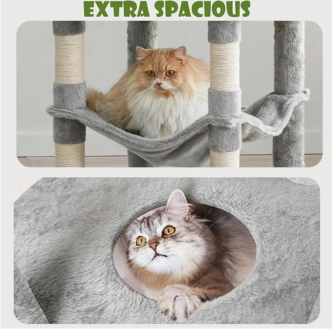 78.8" Large Cat Tree Tower for Indoor Kitties, Sisal Scratching Posts, Hammock - Image 3