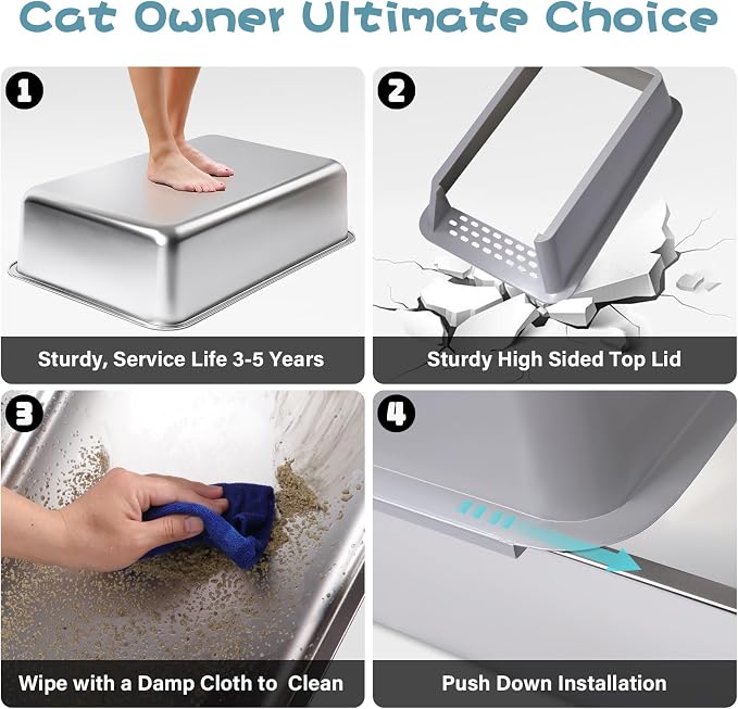 Stainless Steel Litter Box 2 Pack, 23.6“x15.7"x6" Deep Stainless Steel Cat - Image 9