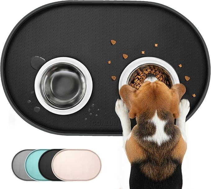 Dog Food Mat, 1/2 Inch Raised Edges Cat Dog Feeding Mat by Conlun