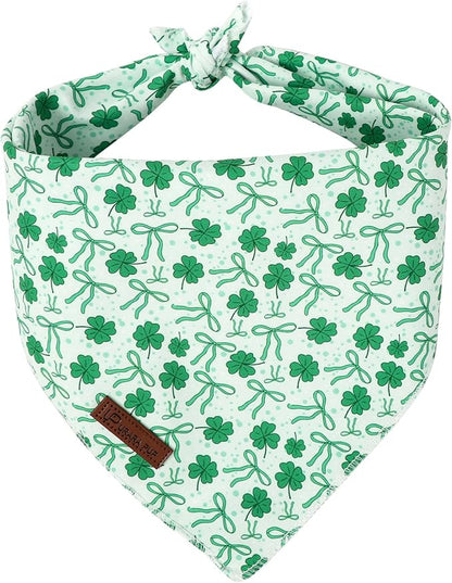 St. Patrick's Dog Bandana, UP URARA PUP Shamrock Triangle Bid, Clover and Bow by UPURARAPUP