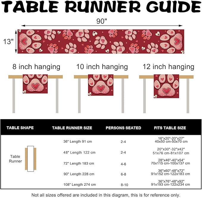 Valentines Day Dog Cat Paw Prints Table Runner, Anniversary Wedding Burlap - Image 3