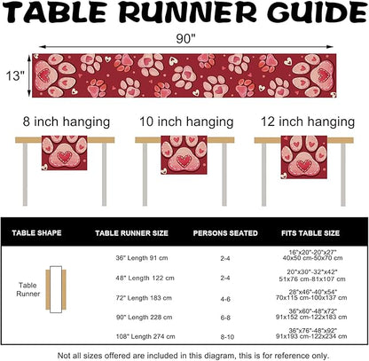 Valentines Day Dog Cat Paw Prints Table Runner, Anniversary Wedding Burlap - Image 3