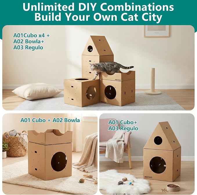 Modular Cardboard Cat Condo System, Semi-Enclosed Cube Module - Image 6