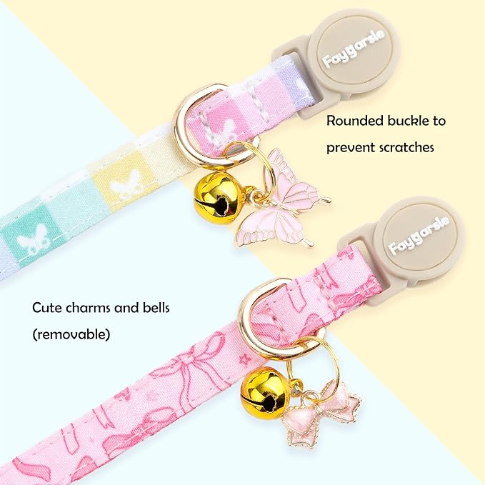 Faygarsle 2 Pack Plaid Butterfly Fish Pattern Cat Collars Breakaway Safety - Image 5
