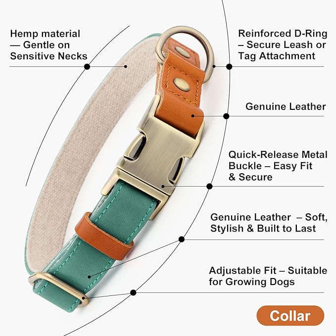 Plutus Pet Genuine Leather & Hemp Dog Collar – Adjustable Heavy Duty Pet Collar - Image 7