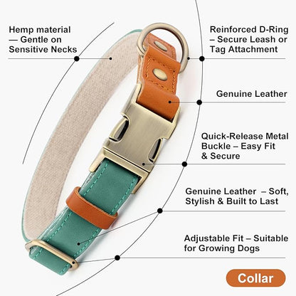 Plutus Pet Genuine Leather & Hemp Dog Collar – Adjustable Heavy Duty Pet Collar - Image 7