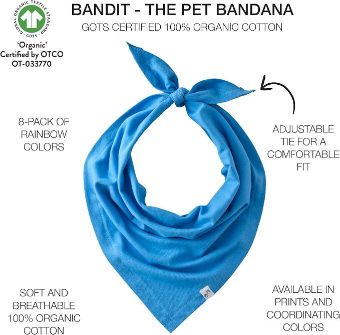 Bandit - The PET Bandana, 8 Pack 100% Organic Cotton Pet Bandanas Clothes - Image 2