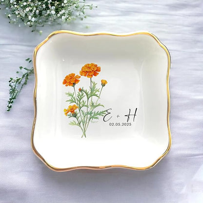 Personalized Floral Jewelry Dish, Engaged Ring Dish, Custom Trinket Dish - Image 2