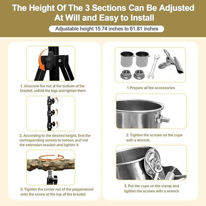 16-63 Inch Height Adjustable Bird Perch Pepper Wood Parrot Training Perch Stand - Image 3