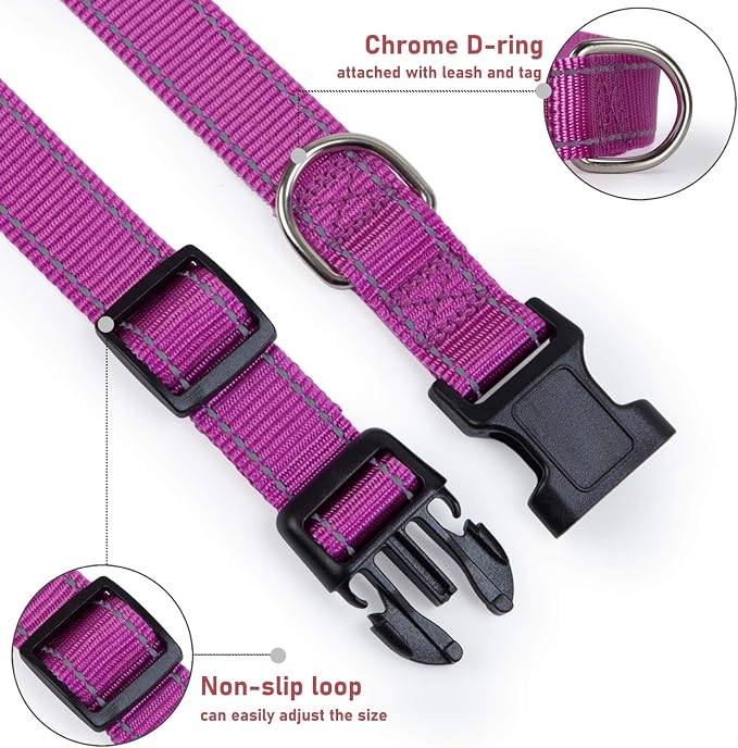 Reflective Dog Collar with Buckle Adjustable Safety Nylon Collars - Image 3