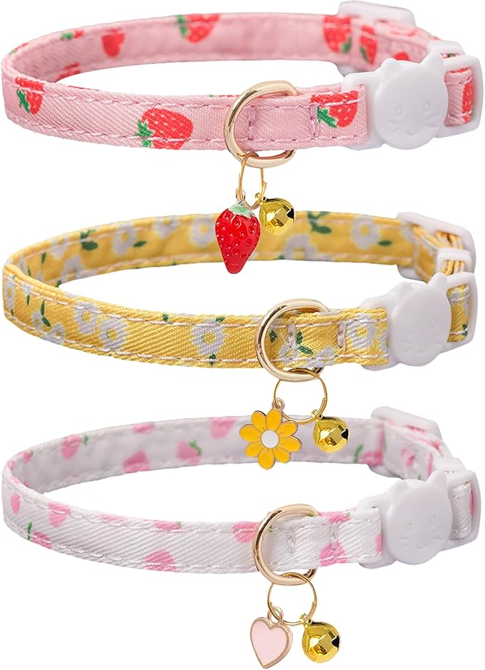 Cat Collar Breakaway with Bells, 3 Pack Safety Adjustable Pet Collars by Bencacawinstyle