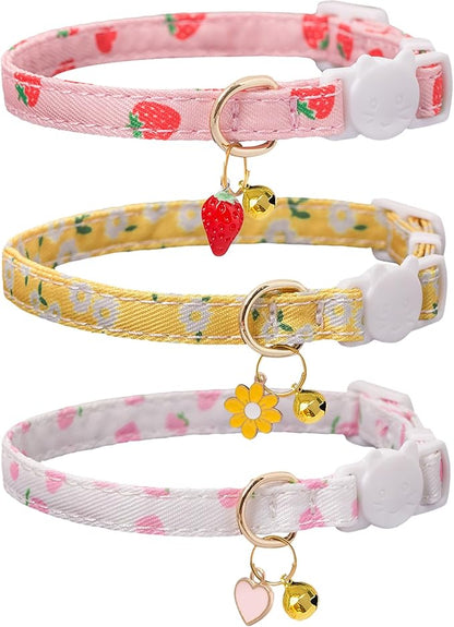Cat Collar Breakaway with Bells, 3 Pack Safety Adjustable Pet Collars by Bencacawinstyle