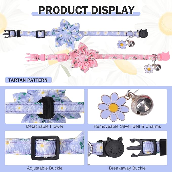 Breakaway Cat Collars for Girl Boy Cats, 2 Pack Cute Kitten Collar - Image 3