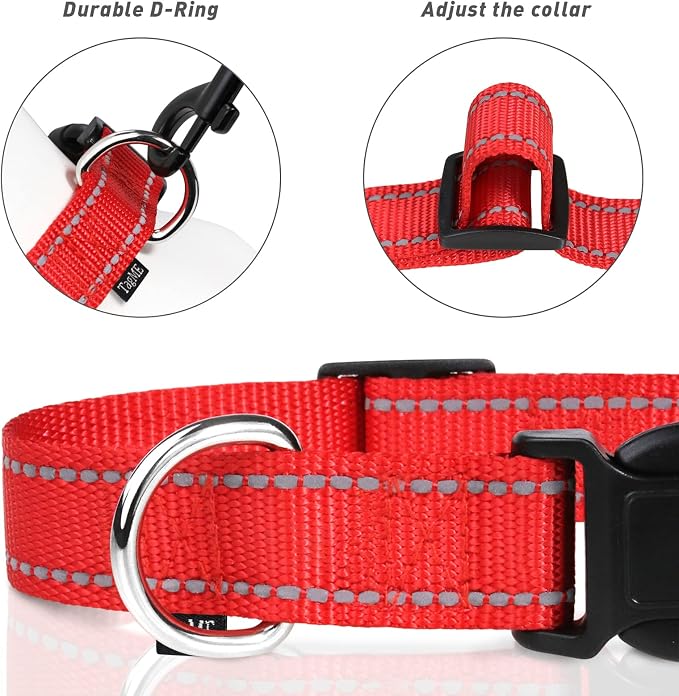 TagME Reflective Nylon Dog Collars, Adjustable Classic Pet Collar - Image 3