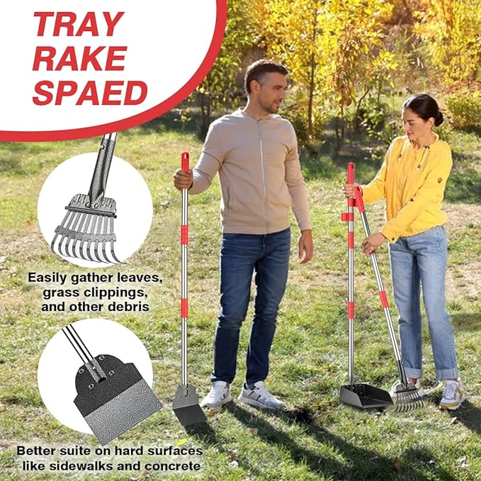 Pooper Scooper, Long Handle Dog Pooper Scooper, Heavy Duty Stainless Steel Rake - Image 3