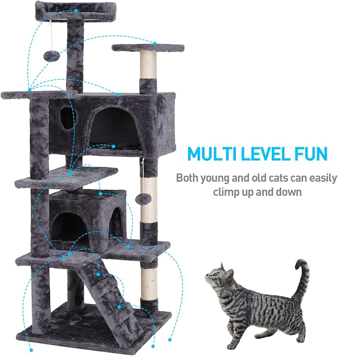 54-Inch Cat Tree for Large Cats, Sturdy Multi-Level Cat Tower - Image 8