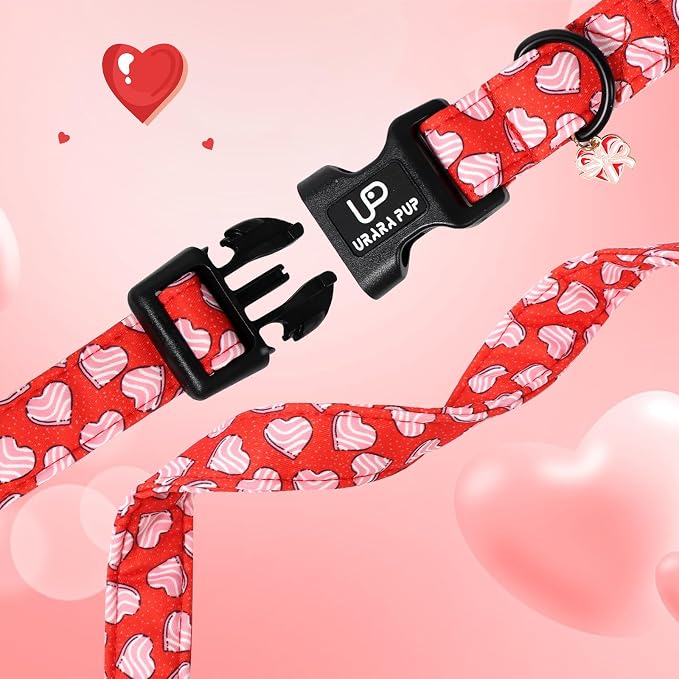 Valentine's Dog Collar, UP URARA PUP Pink Heart in Red Adjustable Pet Collar - Image 4