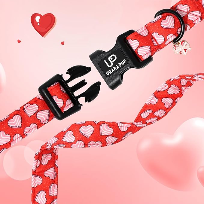 Valentine's Dog Collar, UP URARA PUP Pink Heart in Red Adjustable Pet Collar - Image 4