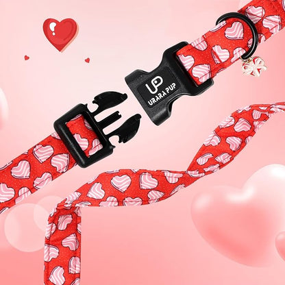 Valentine's Dog Collar, UP URARA PUP Pink Heart in Red Adjustable Pet Collar - Image 4
