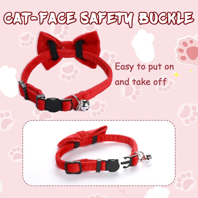 2 Pcs Velvet Cat Collar Cute Cat Bow Tie Collar Adjustable Breakaway Collars - Image 3