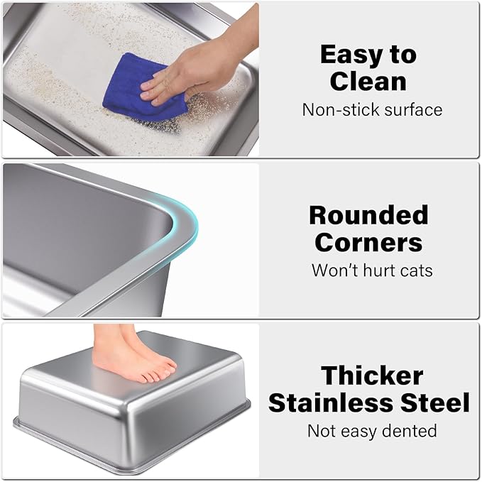 Stainless Steel Litter Box 2 Pack, Metal Litter Box - Image 4