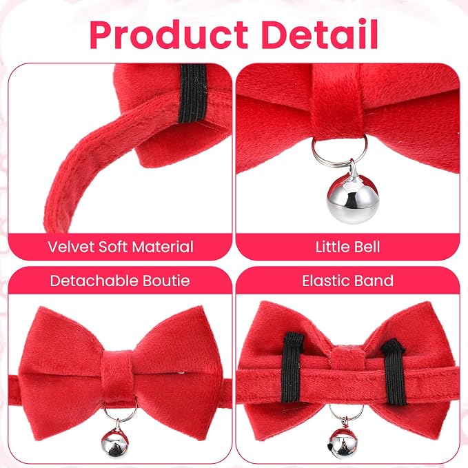 20 Pcs Cat Bowtie Collars with Bell, Solid Colors Kitten Bow Breakaway Cat - Image 3