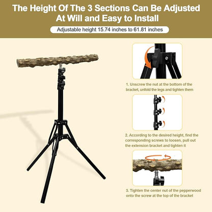 16-63 Inch Height Adjustable Bird Perch Pepper Wood Bird Training Perch Stand - Image 4
