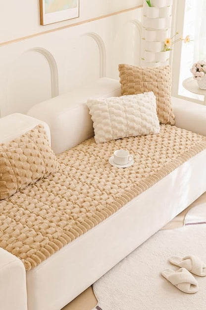 Couch Cover for Dogs Fuzzy Sofa Covers for Pet, Geometric Jacquard Coral - Image 3
