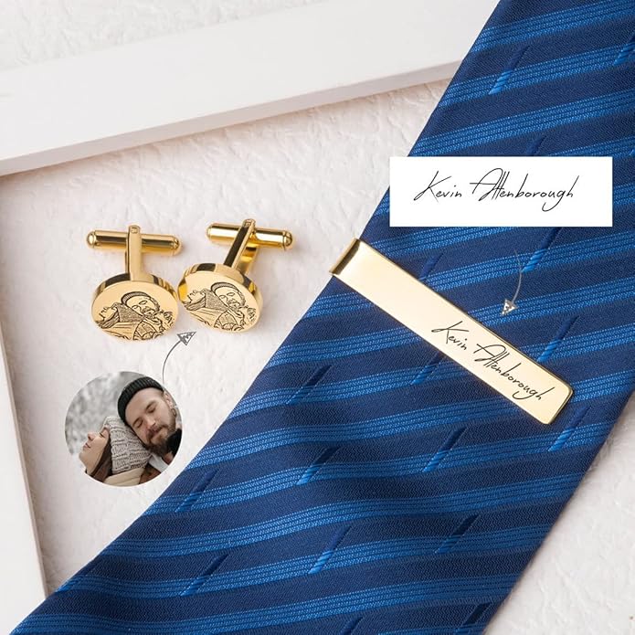 Anavia Pet Portrait & Handwriting Cufflinks Tie Clip Gift Box Set, Personalized - Image 5