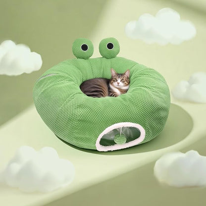 Cat Tunnel Bed for Indoor Cats, Peekaboo Cat Cave Bed, Soft Cat Donut Tunnel - Image 5