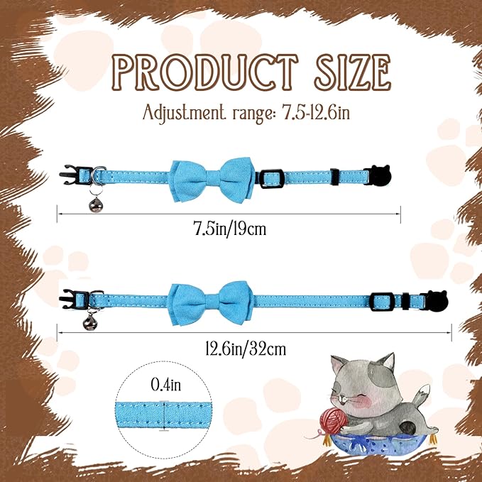 2 Pcs Boy Cat Collar with Bell Breakaway Cat Collars Cute Kitten Bow Tie Collar - Image 2