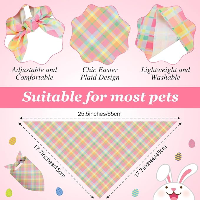 Abbylike 50 Pcs Easter Plaid Dog Bandanas Bulk Pastel Plaid Bandanas - Image 3