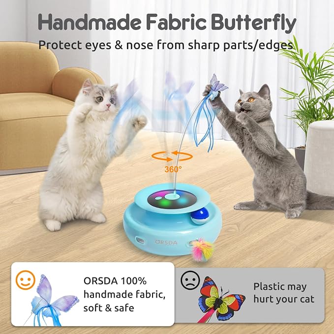 ORSDA Cat Toy, 3-in-1 Automatic Interactive Electronic Moving Ambush Feather - Image 4