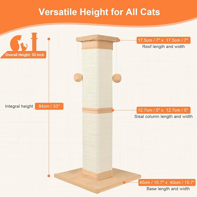 Cat Scratching Post 33 Inch Nature Sisal Cat Scratch Post - Image 2