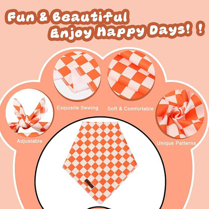 Fall Dog Bandana – Orange Gingham Plaid Triangle Scarf - Image 2