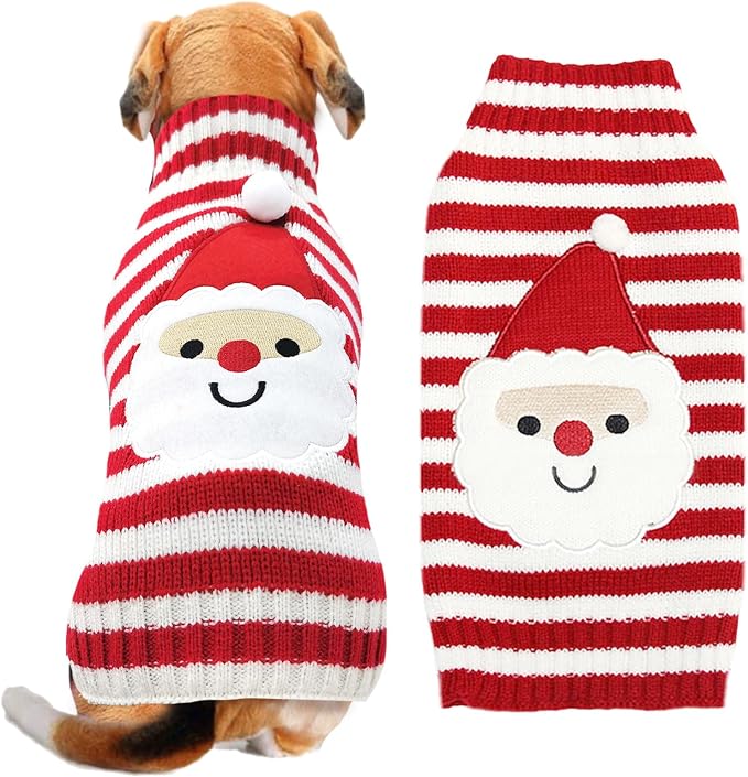 Dog Christmas Sweater Xmas Pet Clothes Cute Striped Santa Claus Costume Holiday by DOGGYZSTYLE