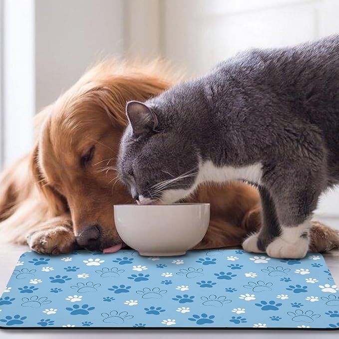Dog Food Mat, Absorbent Water Bowl Mats Cat Pet Feeding Placemats Blue 12 * 20 - Image 7