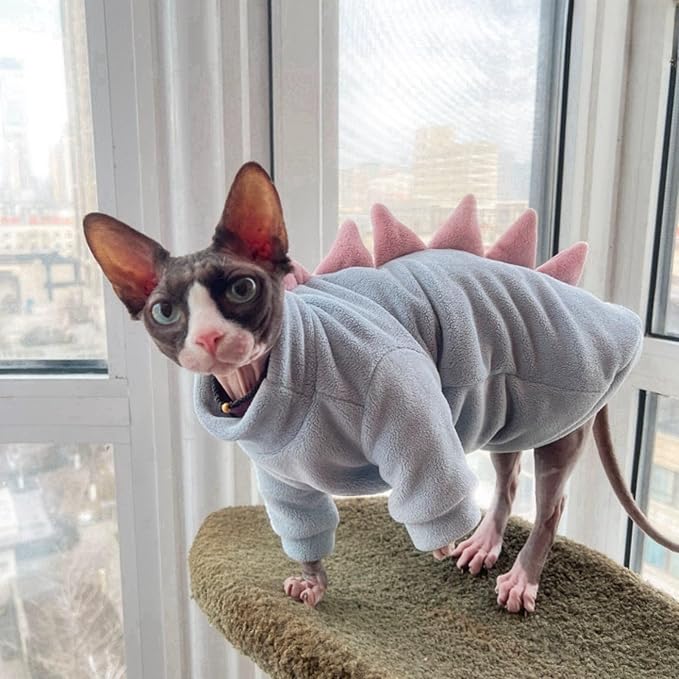 Dinosaur Sphynx Cat Clothes, Soft Polar Fleece Sweater - Image 2