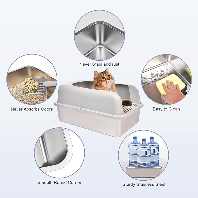 Henkelion 2 Pack Stainless Steel Cat Litter Box - Image 3