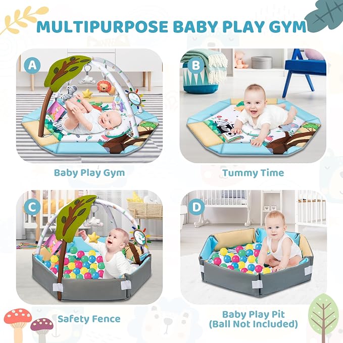 Baby Gym Play Mat, 8-in-1 Tummy Time Mat & Ball Pit - Image 3